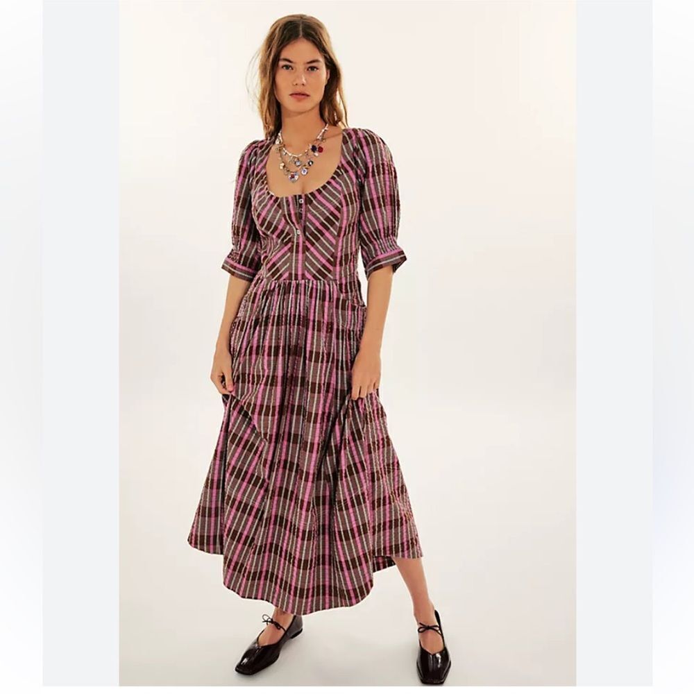 XS Free People Tulie Plaid Midi Dress